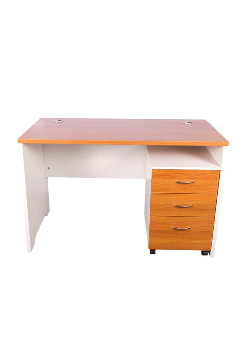Zelda 246-12 Contemporary Office Desk With 3-Drawer Cabinet Light Walnut/White
