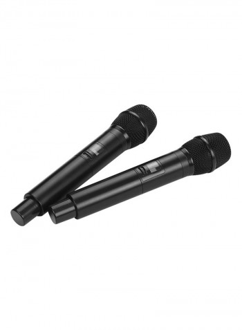 2 Handheld Mics & LCD Display Receiver Wireless Microphone System U1 UHF Black