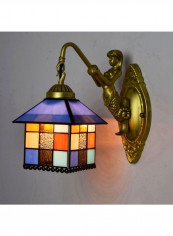 Small House Retro Stained Glass Wall Lamp Multicolour