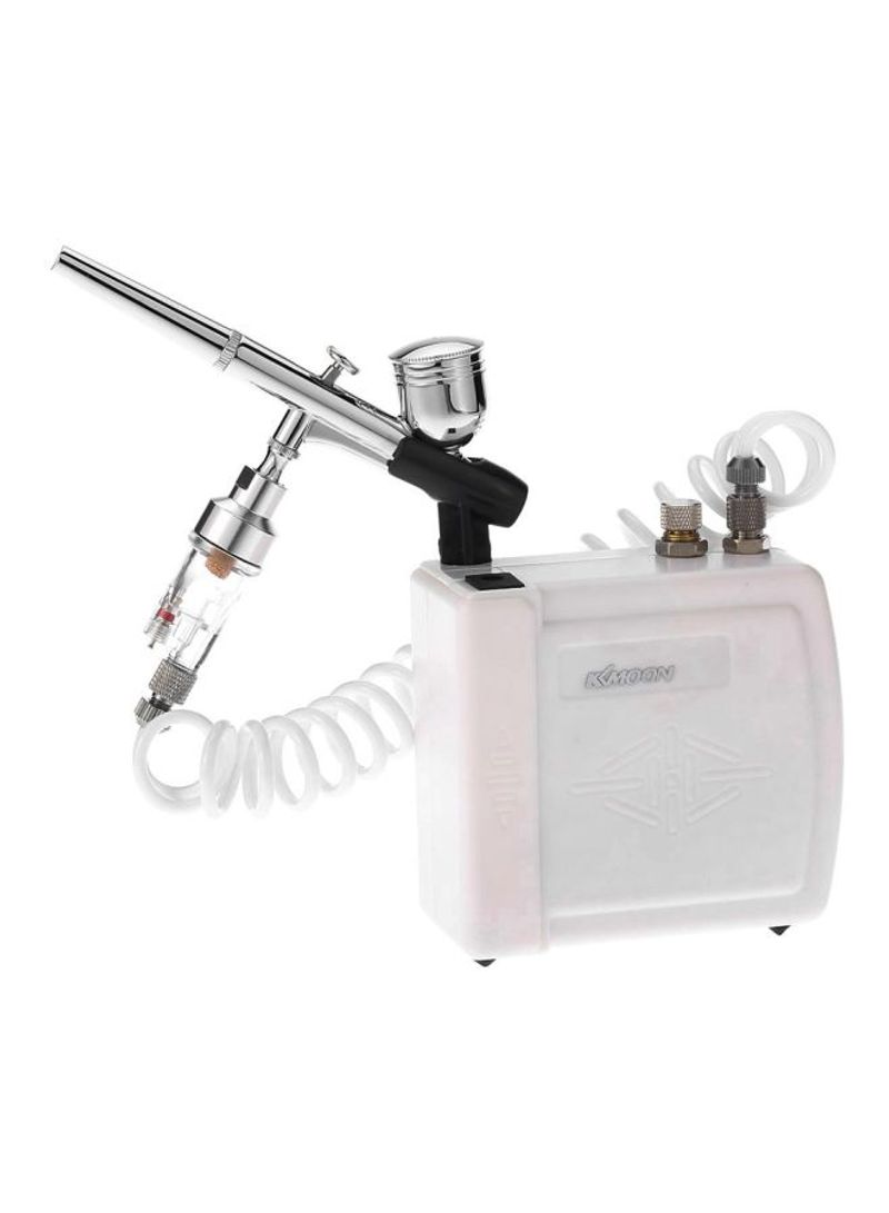 11-Piece Professional Dual Action Airbrush Air Compressor Kit White 23.5x12.5x21.5centimeter