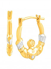 14K Gold Plated Petite Claddagh Hoop  Sterling Silver Earrings
