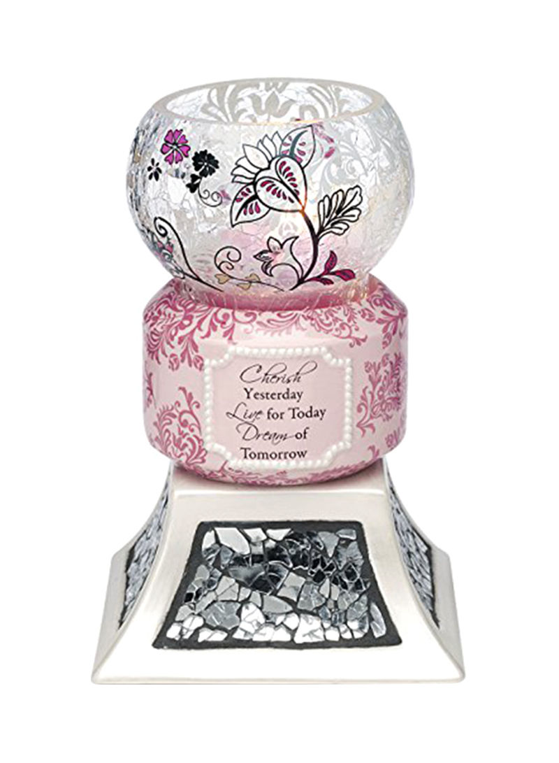 Tea Light Candle Holder With Candle Pink/White/Silver