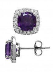 925 Sterling Silver Cushion Shape African Amethyst Stud Earrings