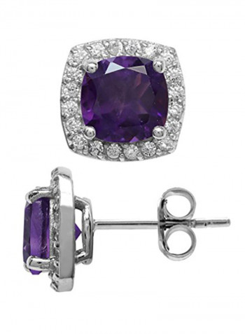 925 Sterling Silver Cushion Shape African Amethyst Stud Earrings