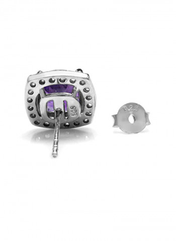 925 Sterling Silver Cushion Shape African Amethyst Stud Earrings