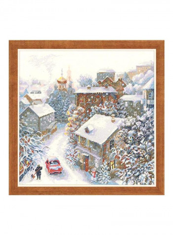 18-Piece Snowy Winter Cross Stitch Kit White/Beige/Blue