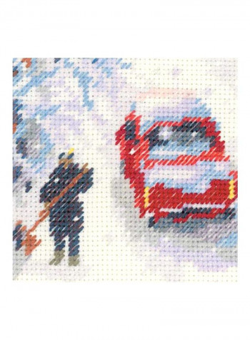 18-Piece Snowy Winter Cross Stitch Kit White/Beige/Blue