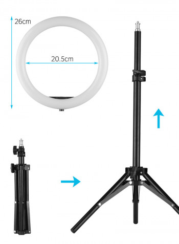 10 Inch Desktop LED 3 Lighting Modes Dimmable Video Ring Light Lamp With Phone Holder Ballhead Adapter Black