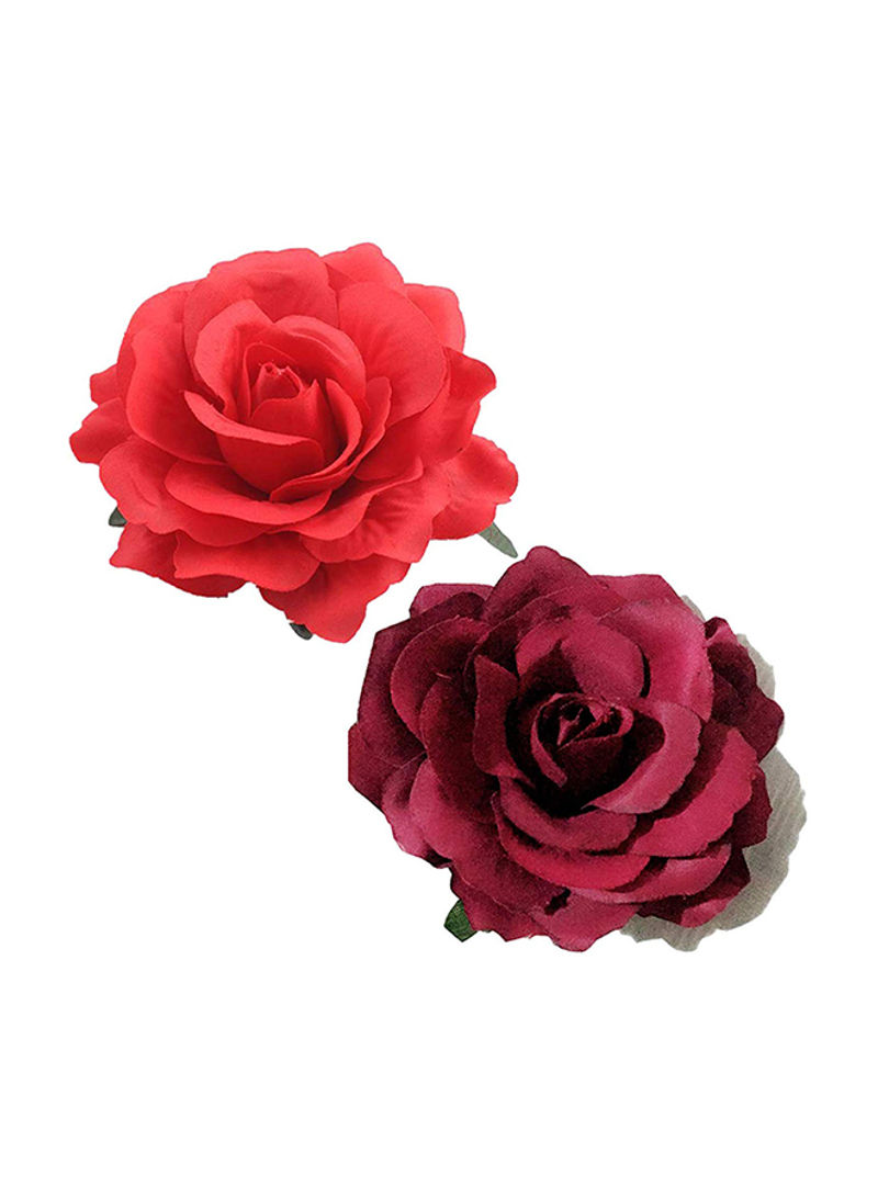 Rose Flower Hair Brooch Red One Size