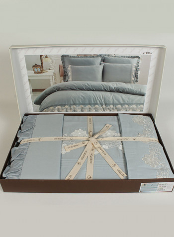 6-Piece Verda Ecolarge Duvet Cover Set Cotton Blue Double