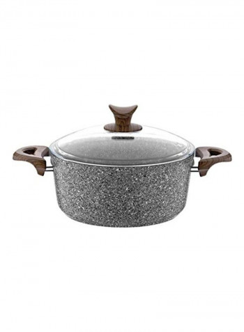 Granite Deep Pot With Lid Grey/Brown 24cm