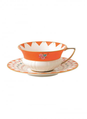 2-Piece Wonderlust Cup And Saucer Orange/White 1 x 1 x 1inch