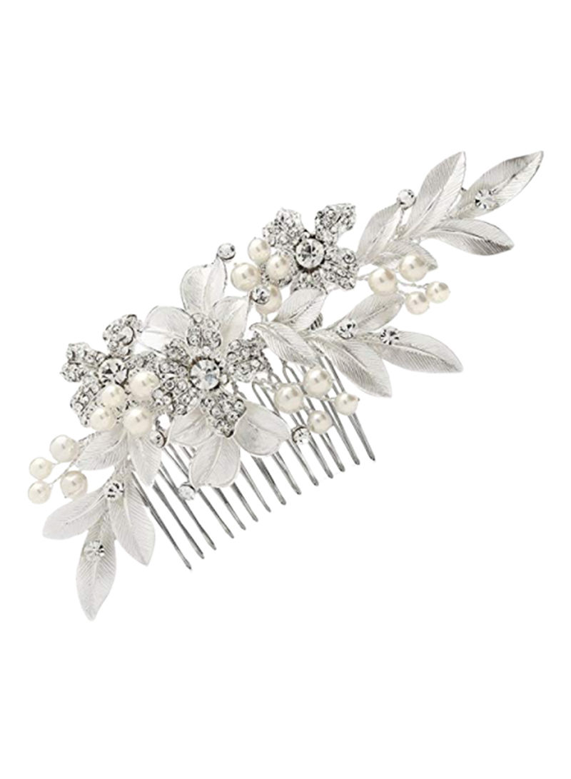 Hand Painted Leaves Crystal Bridal Hair Comb Silver 2.25X5.5X5.5inch