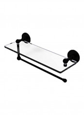 Prestige Skyline Collection Paper Towel Holder With Glass Shelf Matte Black/Clear 16x5inch