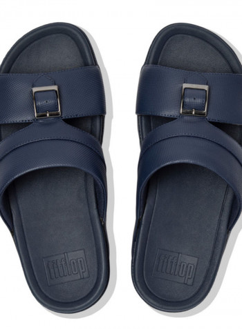 049-526 Fitflop Mens CAMERON Sandals Embossed Leather Navy