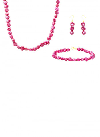 10 Karat Gold With Pearls Strand Jewellery Set