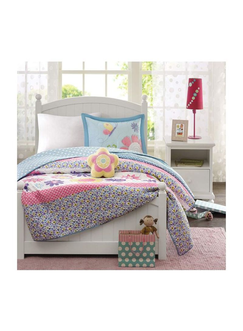 Crazy Daisy Bedspread Set Polyester Pink/White/Blue