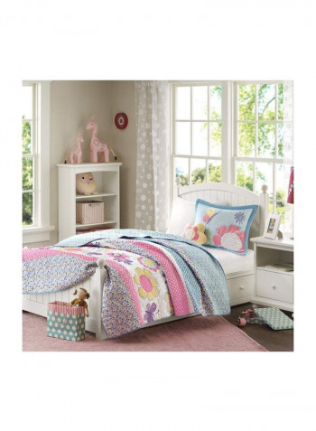 Crazy Daisy Bedspread Set Polyester Pink/White/Blue