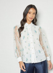 All-Over Floral Embroidered Top Ivory