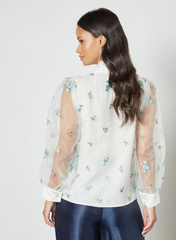 All-Over Floral Embroidered Top Ivory