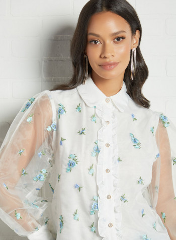 All-Over Floral Embroidered Top Ivory