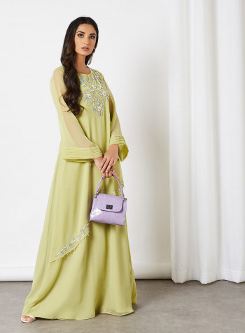 Embroidered Jalabiya Dress Pista Green