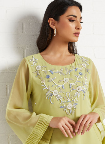 Embroidered Jalabiya Dress Pista Green