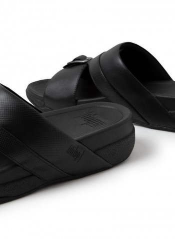 049-524 Fitflop Mens CAMERON Sandals Embossed Leather Black