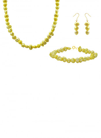 10 Karat Gold With Pearls Strand Jewellery Set