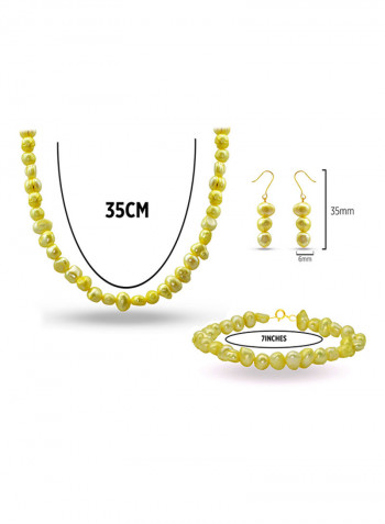 10 Karat Gold With Pearls Strand Jewellery Set