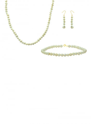 10 Karat Gold With Pearls Strand Jewellery Set
