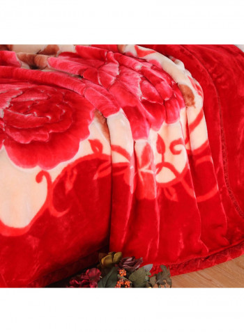 Soft Floral Printed Throw Blanket Cotton Red 200x230centimeter