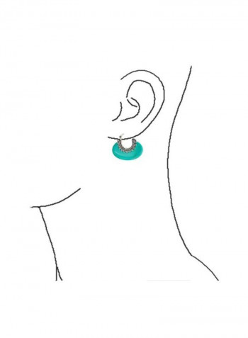 925 Sterling Silver Boho Bali Style Tribal Gemstone Crescent Hoop Earrings