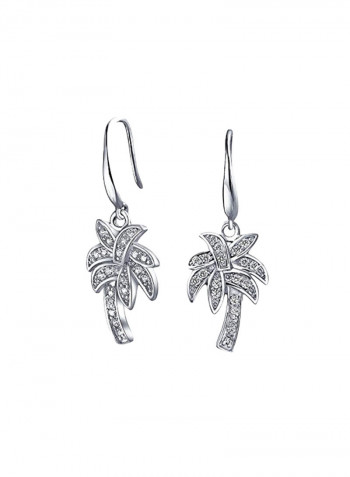 925 Sterling Silver Cubic Zirconia Studded Palm Tree Earrings