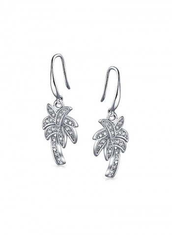 925 Sterling Silver Cubic Zirconia Studded Palm Tree Earrings