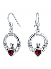925 Sterling Silver Garnet Studded Celtic Heart Earrings