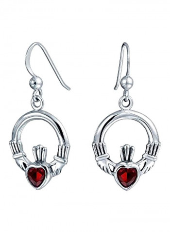 925 Sterling Silver Garnet Studded Celtic Heart Earrings