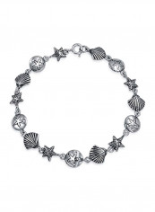 925 Sterling Silver Oxydised Multi Charm Link Bracelet