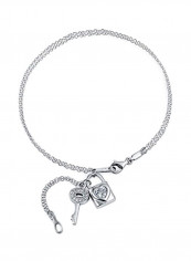 925 Sterling Silver Cubic Zirconia Studded Key and Lock Bracelet