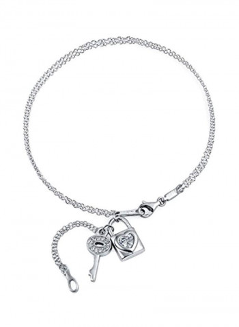 925 Sterling Silver Cubic Zirconia Studded Key and Lock Bracelet