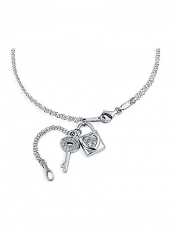 925 Sterling Silver Cubic Zirconia Studded Key and Lock Bracelet