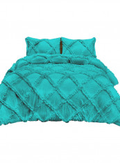3-Piece Diamond Ruffled Duvet Set Cotton Blue 114 x 96inch