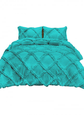 3-Piece Diamond Ruffled Duvet Set Cotton Blue 114 x 96inch