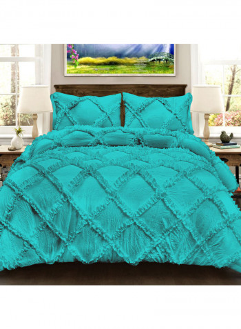 3-Piece Diamond Ruffled Duvet Set Cotton Blue 114 x 96inch