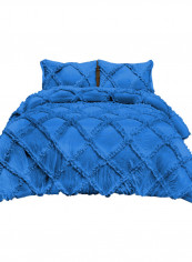 3-Piece Diamond Ruffled Duvet Set Cotton Blue 53 x 78inch