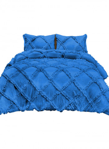 3-Piece Diamond Ruffled Duvet Set Cotton Blue 53 x 78inch