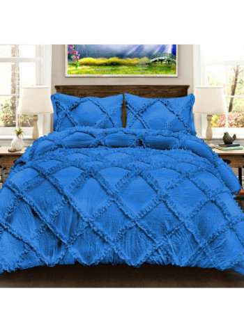 3-Piece Diamond Ruffled Duvet Set Cotton Blue 53 x 78inch