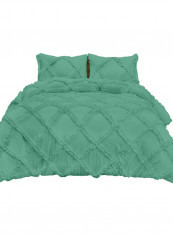 3-Piece Diamond Ruffled Duvet Set Cotton Green 78 x 78inch