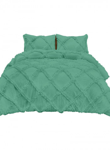 3-Piece Diamond Ruffled Duvet Set Cotton Green 78 x 78inch