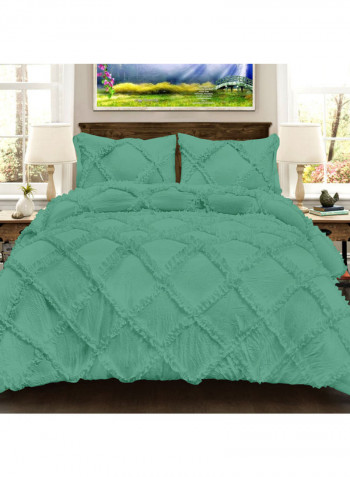 3-Piece Diamond Ruffled Duvet Set Cotton Green 78 x 78inch